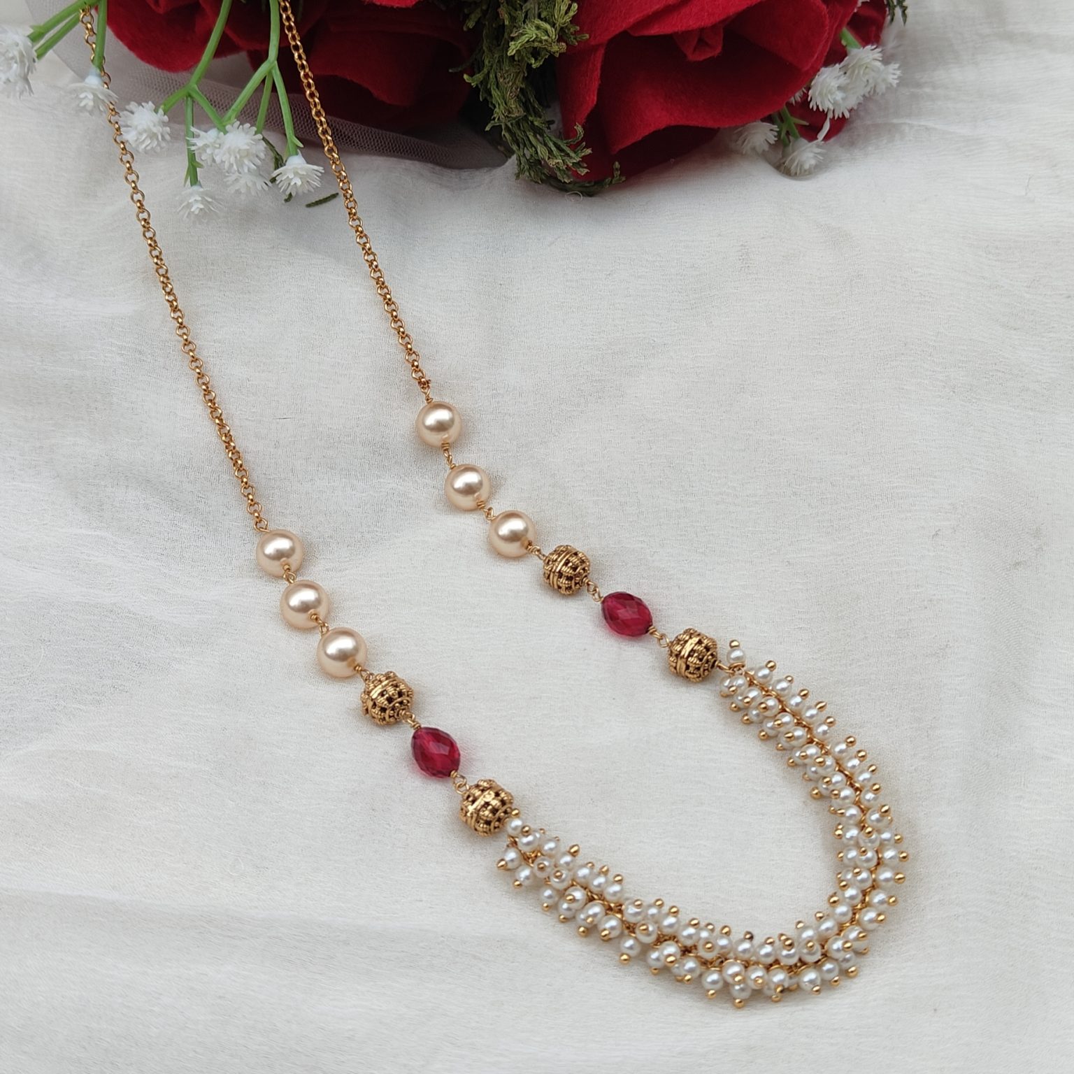 Pearl Red Golden Beads Chain